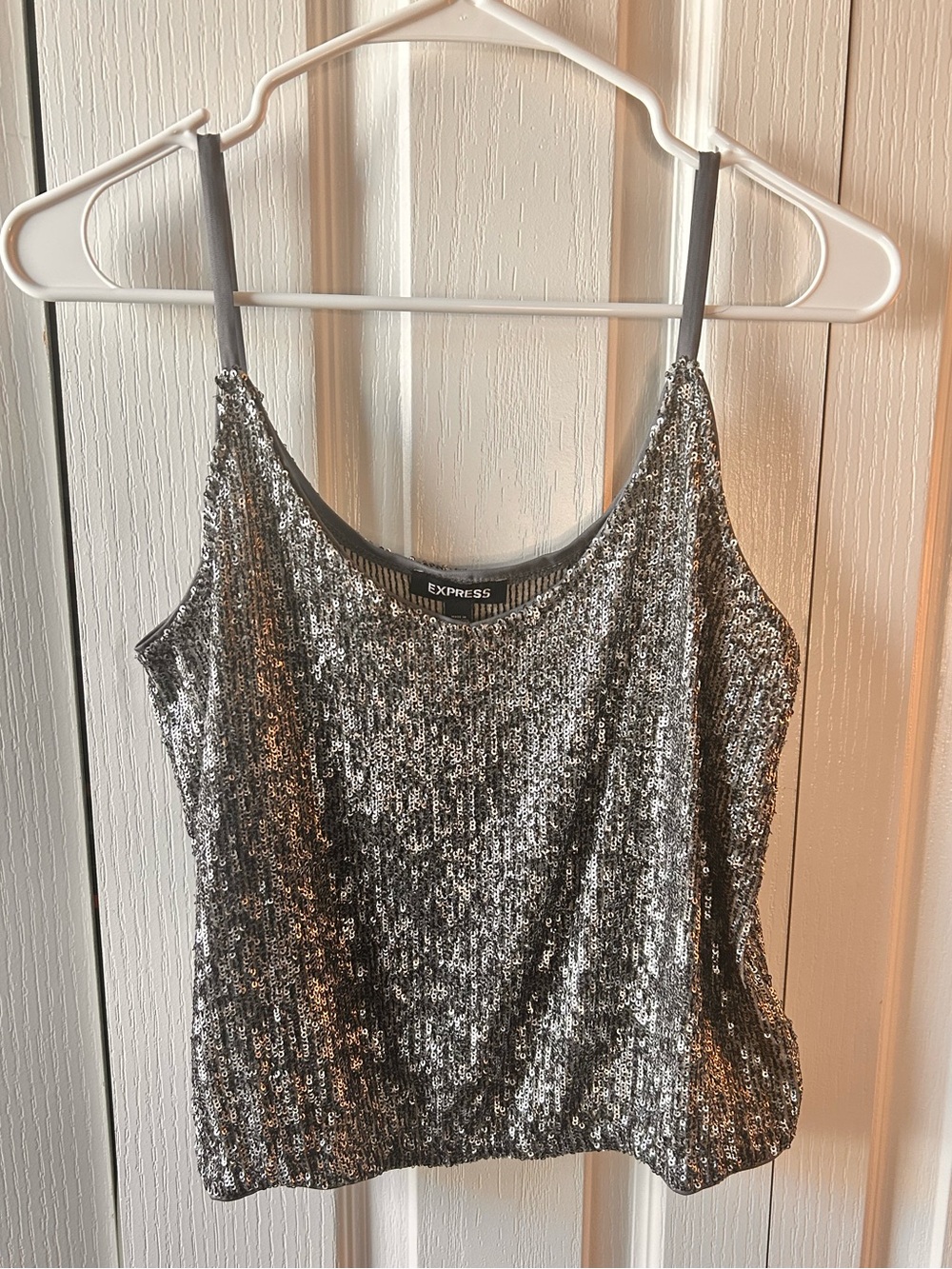 Express Women’s Size XXS Silver Sequin Tank Top Adjustable Sleeveless Party Cami
